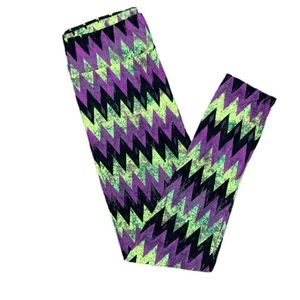 New TC2  Black Purple & Green Chevron Striped leggings Lularoe